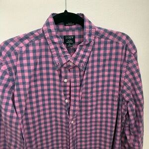 J. Crew Men's Pink and Blue Plaid Shirt